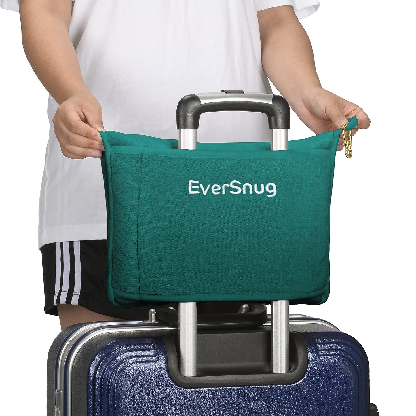 EverSnug Travel Blanket and Pillow - Premium Soft 2 in 1 Airplane Blanket with Soft Bag Pillowcase, Hand Luggage Sleeve and Backpack Clip (Teal)