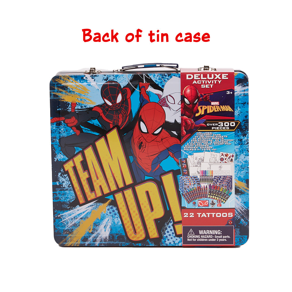 Marvel Spiderman Boys  Art Kit with Carrying Tin Gel Pens Markers Stickers 300 Pc