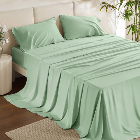 Bedsure Queen Sheets, Rayon Derived from Bamboo, Queen Cooling Sheet Set, Deep Pocket Up to 16", Breathable & Soft Bed Sheets, Hotel Luxury Silky Bedding Sheets & Pillowcases, Sage Green