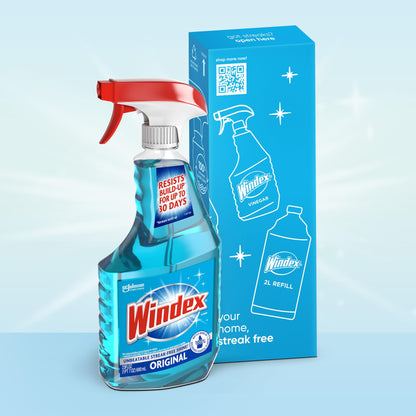 Windex Glass and Window Cleaner Spray Bottle, New Packaging Designed to Prevent Leakage and Breaking, Original Blue, 23 fl oz