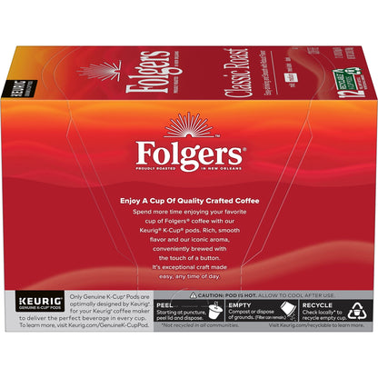 Folgers Classic Roast Medium Roast Coffee, 72 Keurig K-Cup Pods