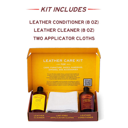 Leather Honey Complete Leather Care Kit Including Conditioner (8 oz), Cleaner (8 oz) and Two Applicator Cloths for use on Leather Apparel, Furniture, Auto Interiors, Shoes, Bags