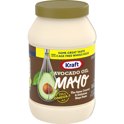 Kraft Mayo with Avocado Oil Reduced Fat Mayonnaise - Classic Creamy Condiment for Sandwiches and Salads, Made with Cage-Free Eggs, For a Keto and Low Carb Lifestyle, 30 fl oz Jar