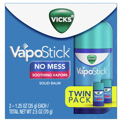 Vicks VapoStick, Solid Balm, No Mess, Soothing Non-Medicated Vicks Vapors, Easy-To-Use No-Touch Applicator, Quick Dry, Lightweight Skin Feel, 1.25oz x 2