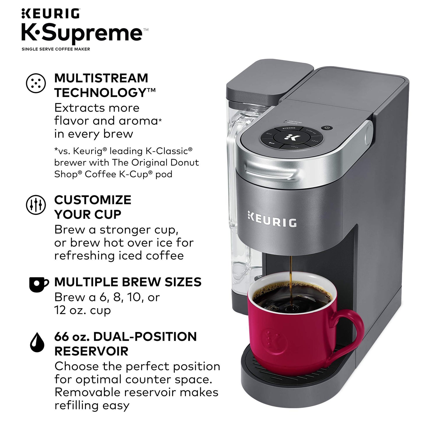 Keurig® K-Supreme Single Serve K-Cup Pod Coffee Maker, MultiStream Technology, Gray