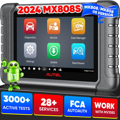 Autel Scanner MaxiCheck MX808S, Android 11, 2024 US Ver of MaxiCOM MK808S/ MK808Z, Updated of MK808 MX808, Full Bidirectional Control Scan Tool, Active Tests, 28+ Services, OE All System, FCA AutoAuth