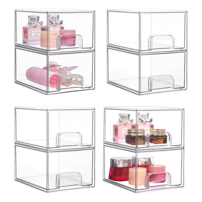 Vtopmart 8 Pack Stackable Storage Drawers,4.4'' Tall Acrylic Bathroom Makeup Organizer,Clear Plastic Storage Bins For Vanity,Undersink,Kitchen Cabinet,Pantry Organization and Storage