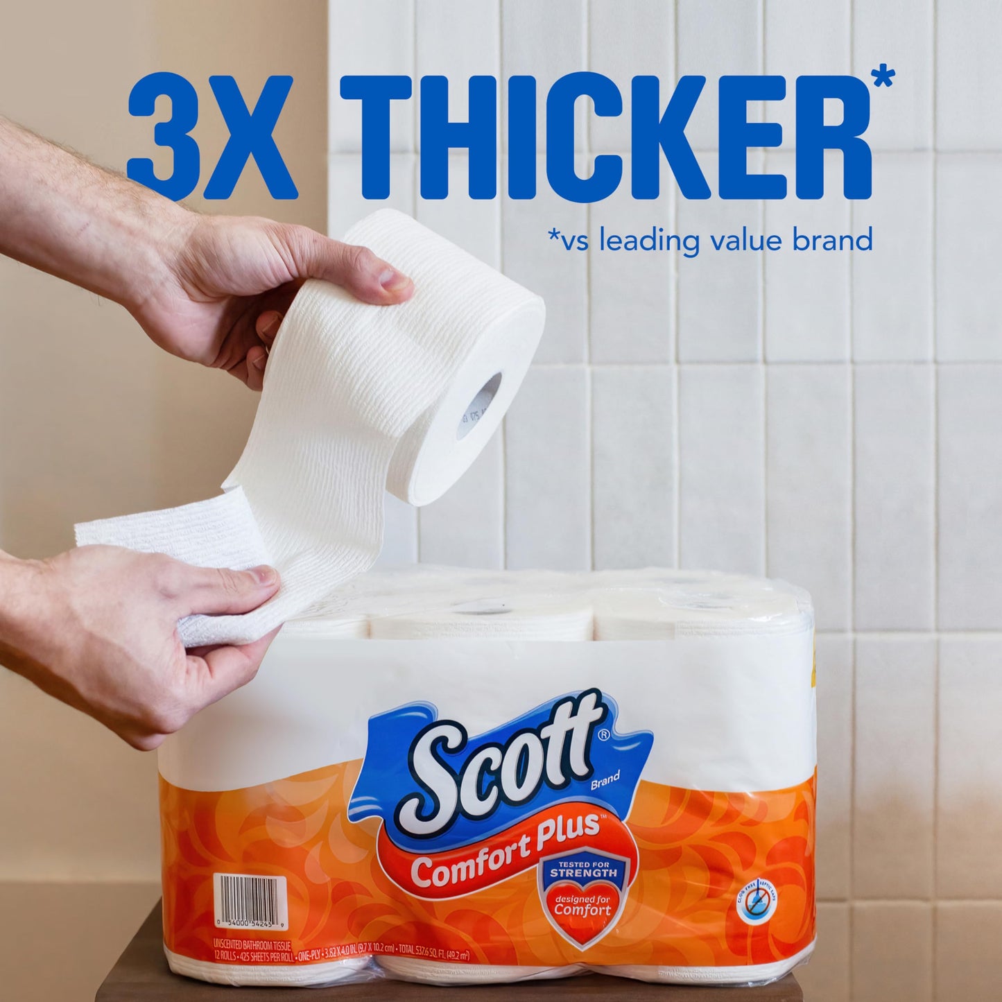 Scott ComfortPlus Toilet Paper, 12 Double Rolls, 231 Sheets per Roll, Septic-Safe, 1-Ply Toilet Tissue