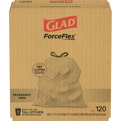 Glad ForceFlex Tall Kitchen Drawstring Trash Bags, 13 Gal, Unscented, 120 Ct, Pack May Vary
