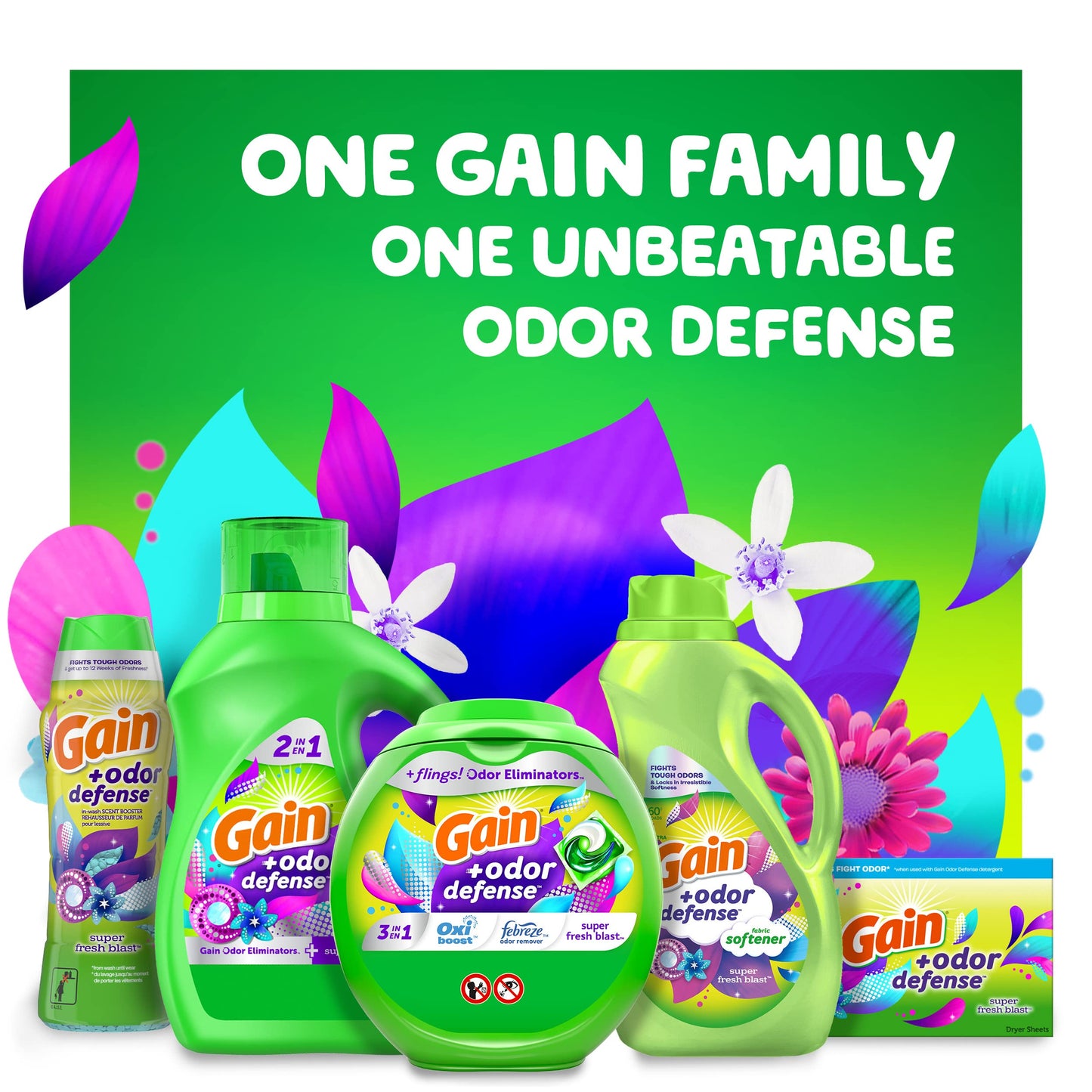 Gain + Odor Defense Liquid Laundry Detergent Super Fresh Blast Scent 154 fl oz 107 Loads HE Compatible