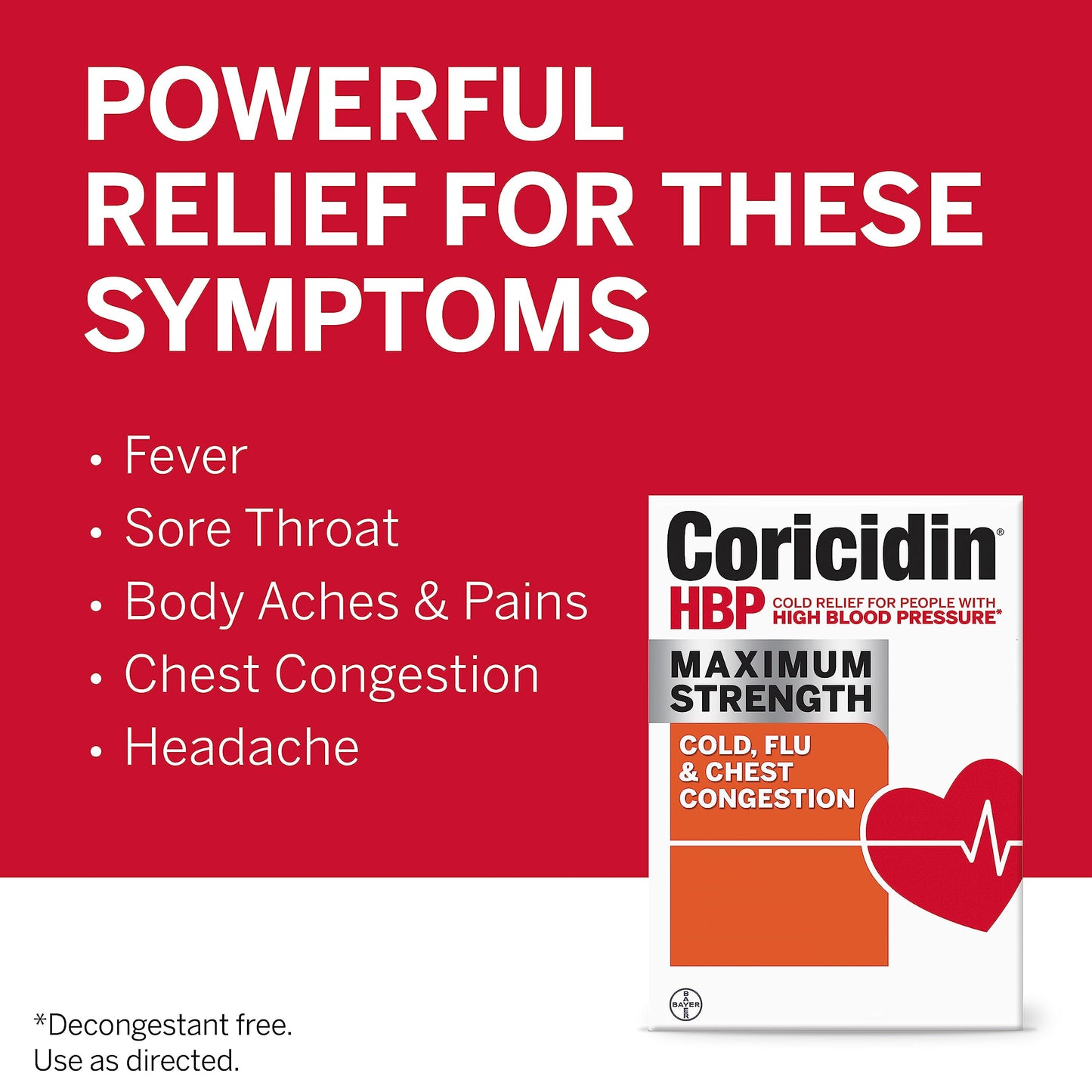 Coricidin HBP, Decongestant-Free Cold Symptom Relief for People with High Blood Pressure, Maximum Strength, Flu & Chest Congestion Liquid Gels, 24 Count