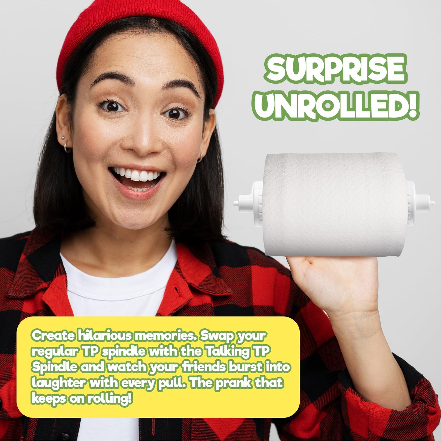 Talking Toilet Paper Spindle - Playful Prank Practical Jokes, Christmas Gag Gift with Customizable Messages, Fits All Holders, Record, Replay & Surprise, Easy 9-Second Recording Toilet Paper Spindle