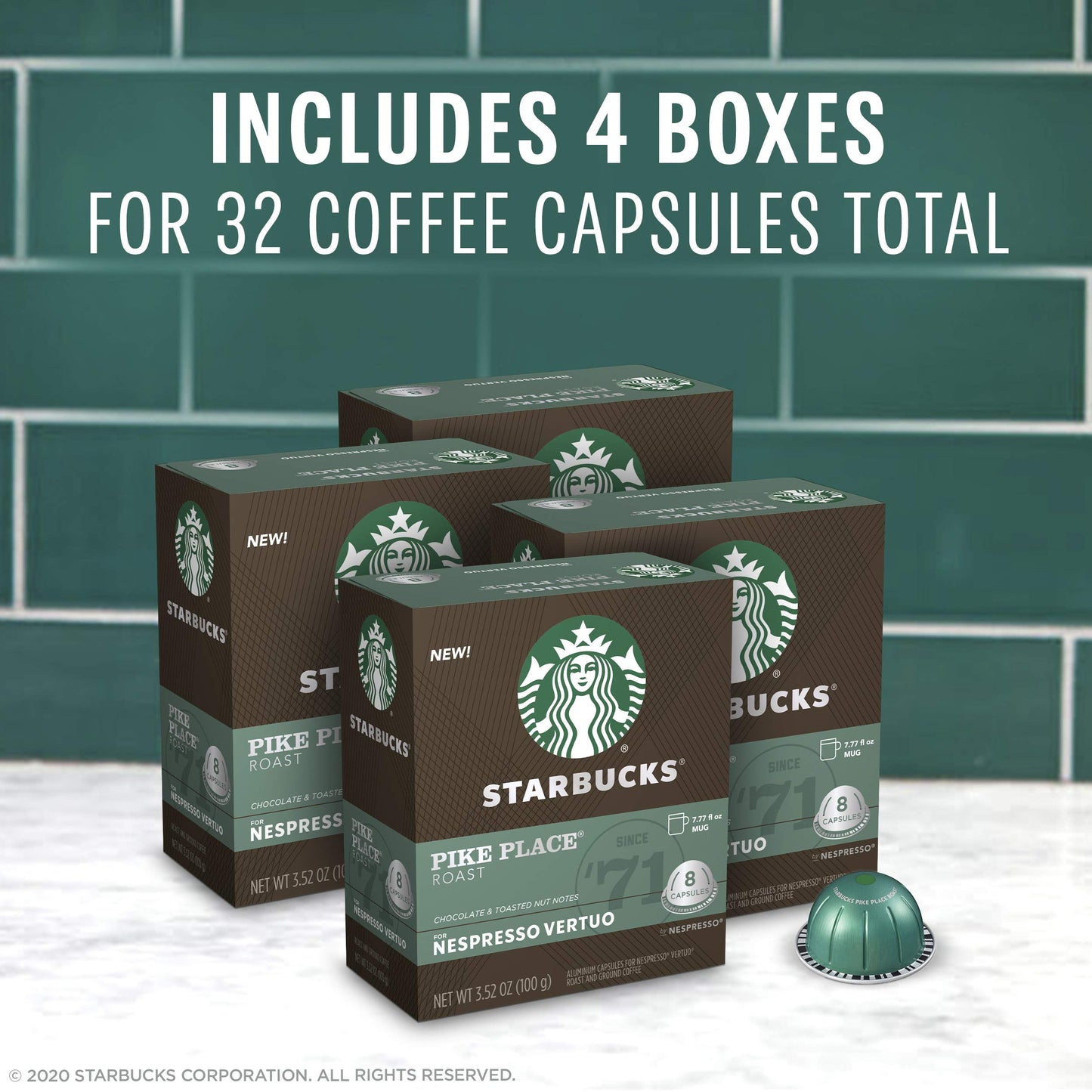 Starbucks by Nespresso Medium Roast Pike Place Roast Coffee (32-count single serve capsules, compatible with Nespresso Vertuo Line System)