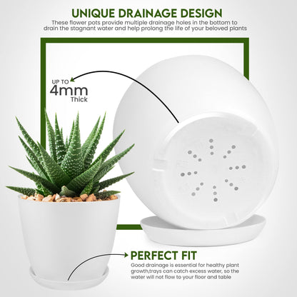 Utopia Home - Plant Pots with Drainage - 7/6.6/6/5.3/4.8 Inches Home Decor Flower Pots for Indoor Planter - Pack of 5 Plastic Planters, Cactus, Succulents Pot - White