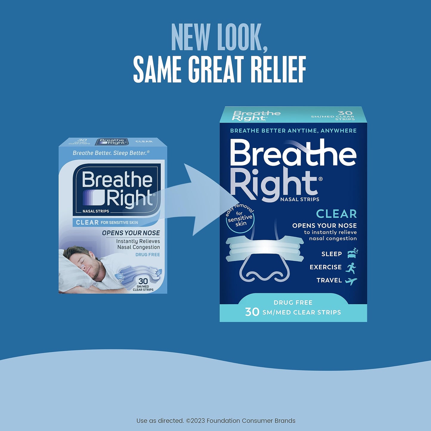 Breathe Right Original Nasal Strips Clear Sm/Med For Sensitive Skin Drug-Free Snoring Solution & Nasal Congestion Relief Caused by Colds & Allergies 30 ct (Packaging May Vary)