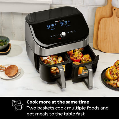 Instant Pot XL 8-QT Dual Basket Air Fryer Oven, From the Makers of Instant Pot,2 Independent Baskets,Clear Cooking Window,Dishwasher-Safe Basket, App with over 100 Recipes,Stainless Steel