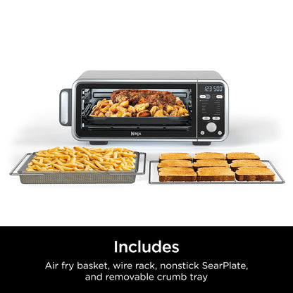 Ninja SP301 Dual Heat Air Fry Countertop 13-in-1 Oven with Extended Height, XL Capacity, Flip Up & Away Capability for Storage Space, with Air Fry Basket, SearPlate, Wire Rack & Crumb Tray, Silver