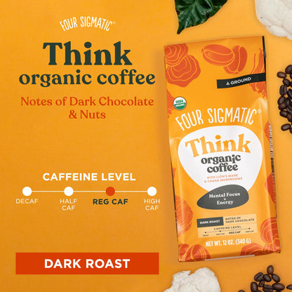 Four Sigmatic Organic Ground Mushroom Coffee | Dark Roast Gourmet Coffee with Lion's Mane & Chaga | 12oz