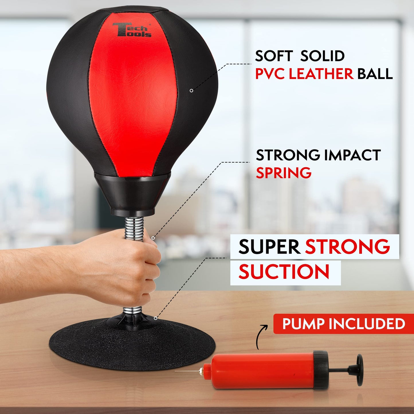 Tech Tools Stress Buster Desktop Punching Bag - Suctions to Your Desk, Heavy Duty Stress Relief Ball, Funny Desk Accessories, Office White Elephant Gift for Boss or Coworker Men and Women