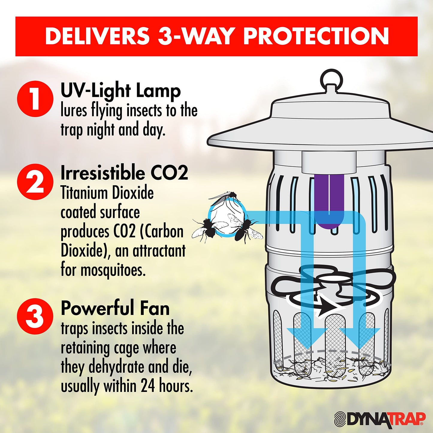 DynaTrap DT1050SR Mosquito & Flying Insect Trap – Kills Mosquitoes, Flies, Wasps, Gnats, & Other Flying Insects – Protects up to 1/2 Acre