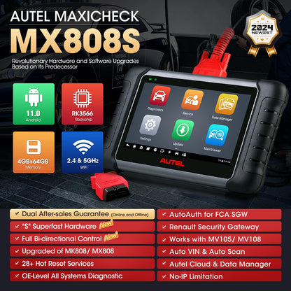 Autel Scanner MaxiCheck MX808S, Android 11, 2024 US Ver of MaxiCOM MK808S/ MK808Z, Updated of MK808 MX808, Full Bidirectional Control Scan Tool, Active Tests, 28+ Services, OE All System, FCA AutoAuth