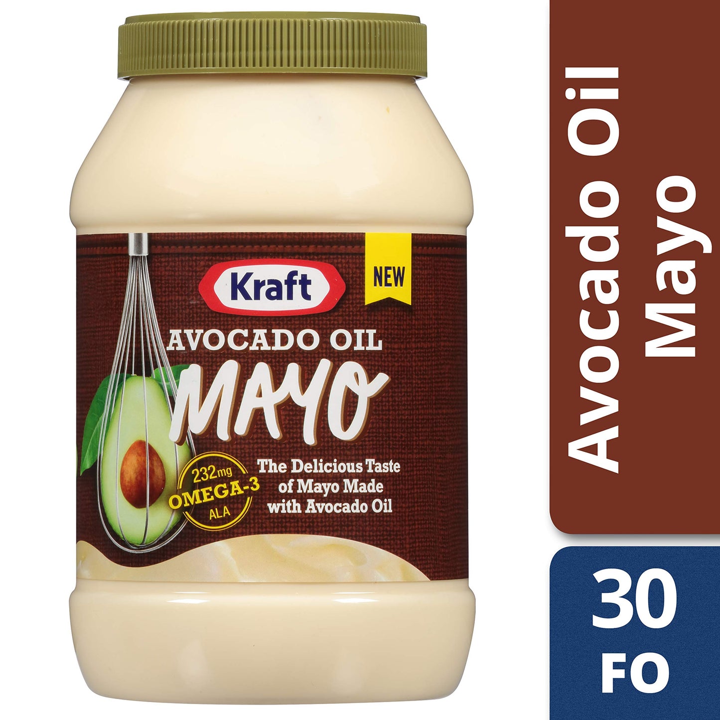 Kraft Mayo with Avocado Oil Reduced Fat Mayonnaise - Classic Creamy Condiment for Sandwiches and Salads, Made with Cage-Free Eggs, For a Keto and Low Carb Lifestyle, 30 fl oz Jar