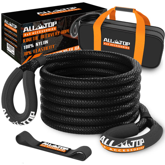 ALL-TOP Kinetic Recovery Rope, 48000 Lbs (1in x 30ft Black) Extreme Duty 30% Elasticity Energy Snatch Strap for 4x4 Offroad Vehicle