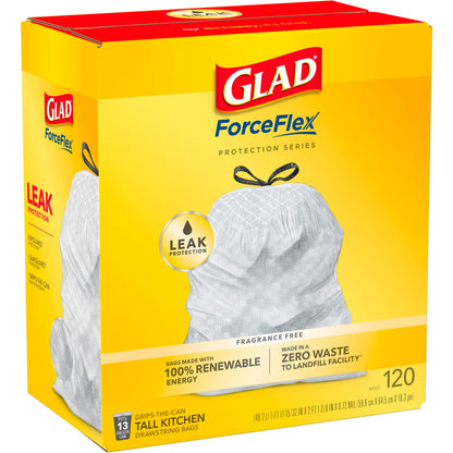 Glad ForceFlex Tall Kitchen Drawstring Trash Bags, 13 Gal, Unscented, 120 Ct, Pack May Vary
