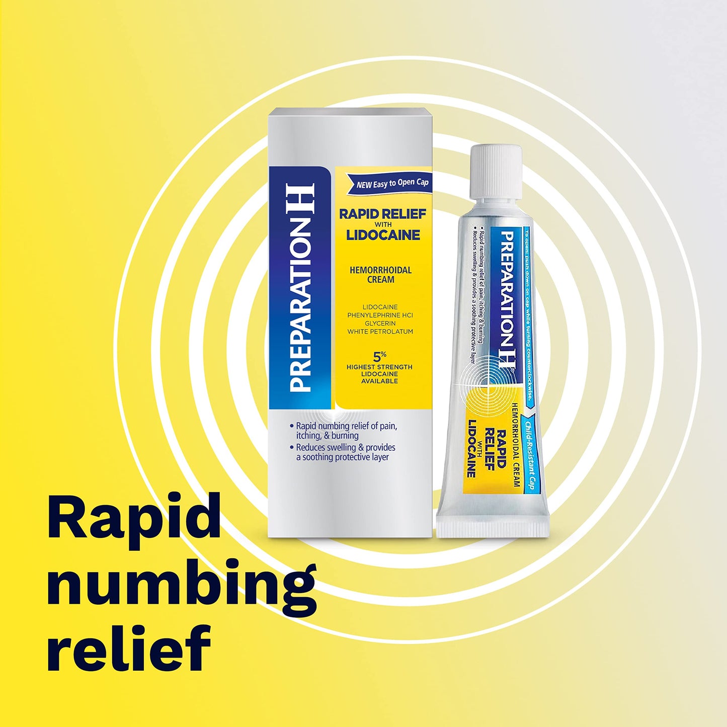 Preparation H Rapid Relief Hemorrhoid Cream with Lidocaine, Numbing Relief for Swelling, Pain, Burning and Itching - 1 Oz Tube
