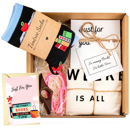 Book Lovers Gifts Box - The Perfect 5 Curated Reading Gifts for Book Lovers -in a Beautifully Packed Box, Includes a Tote Bag Comfy Socks Book Mark and More - Ideal Gifts for Readers for Christmas