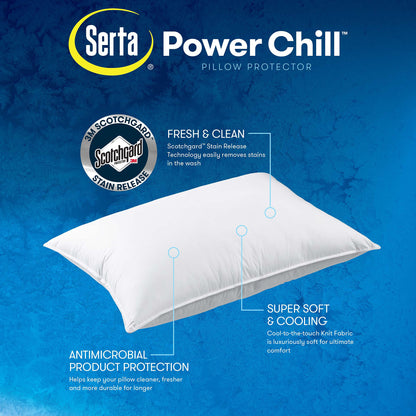 Serta Power Chill Cooling Pillow Protectors, Stain Resistant and Zippered Pillow Protector, Protects Pillow from Dust and Dirt (2 Pack), Standard/Queen, White