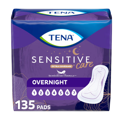 TENA Incontinence Pads, Bladder Control & Postpartum for Women, Overnight Absorbency, Extra Coverage, Intimates - 135 Count