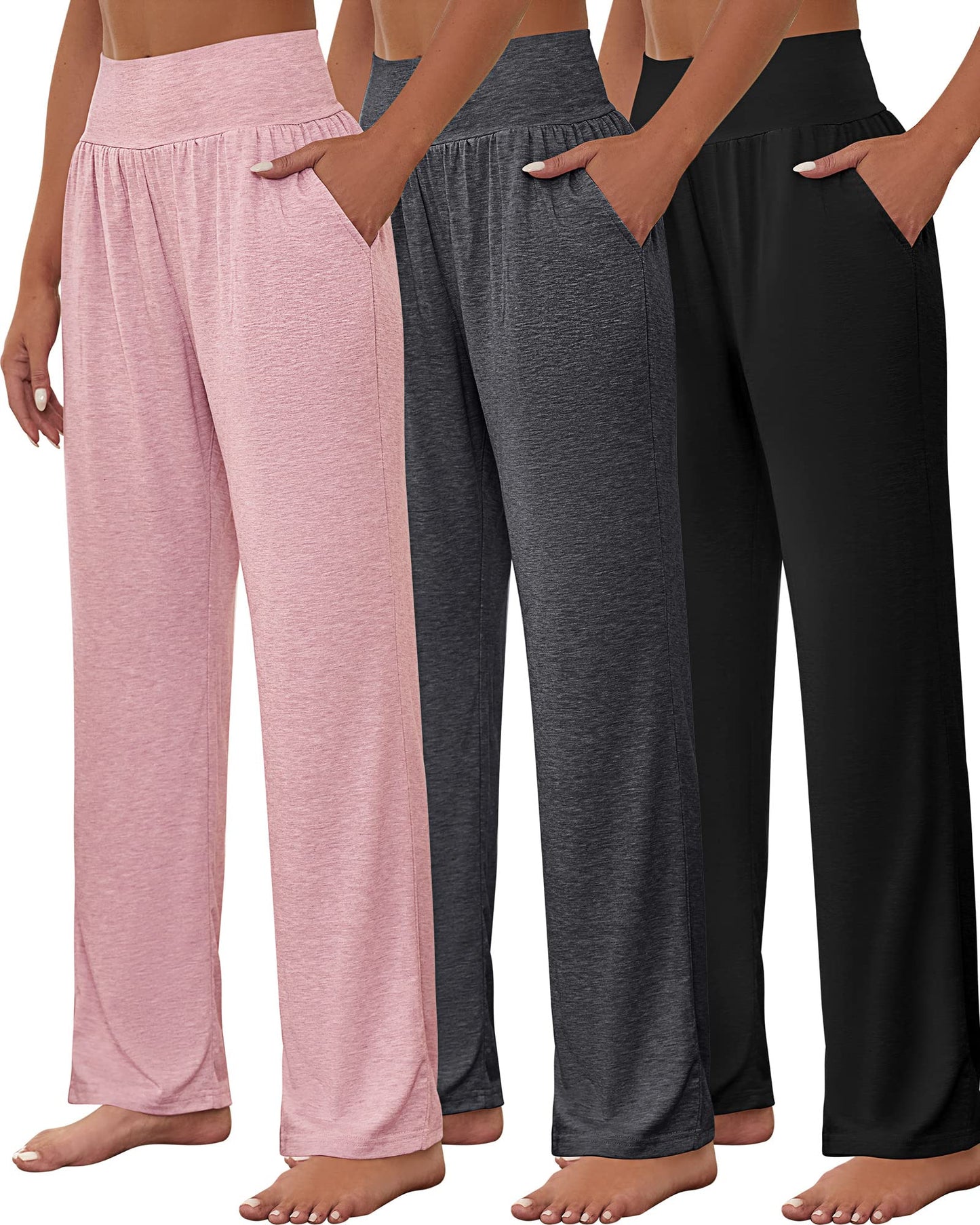 Neer 3 Pcs Women's Wide Leg Yoga Pant Comfy Loose Sweatpants High Waist Lounge Casual Athletic, Workout Joggers Pant (as1, Alpha, s, Regular, Black, Dark Gray, Pink)