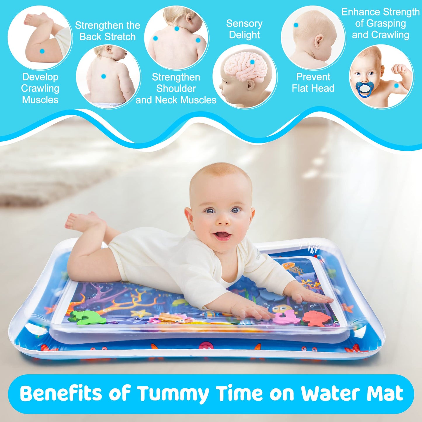 Yeeeasy Tummy Time Water Mat 丨Water Play Mat for Babies Inflatable Tummy Time Water Play Mat for Infants and Toddlers 3 to 12 Months Promote Development Toys Cute Baby Christmas Gifts