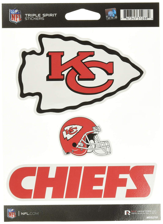 Rico Industries NFL Kansas City Chiefs Die Cut 3-Piece Triple Spirit Sticker Sheet, One Size, Primary