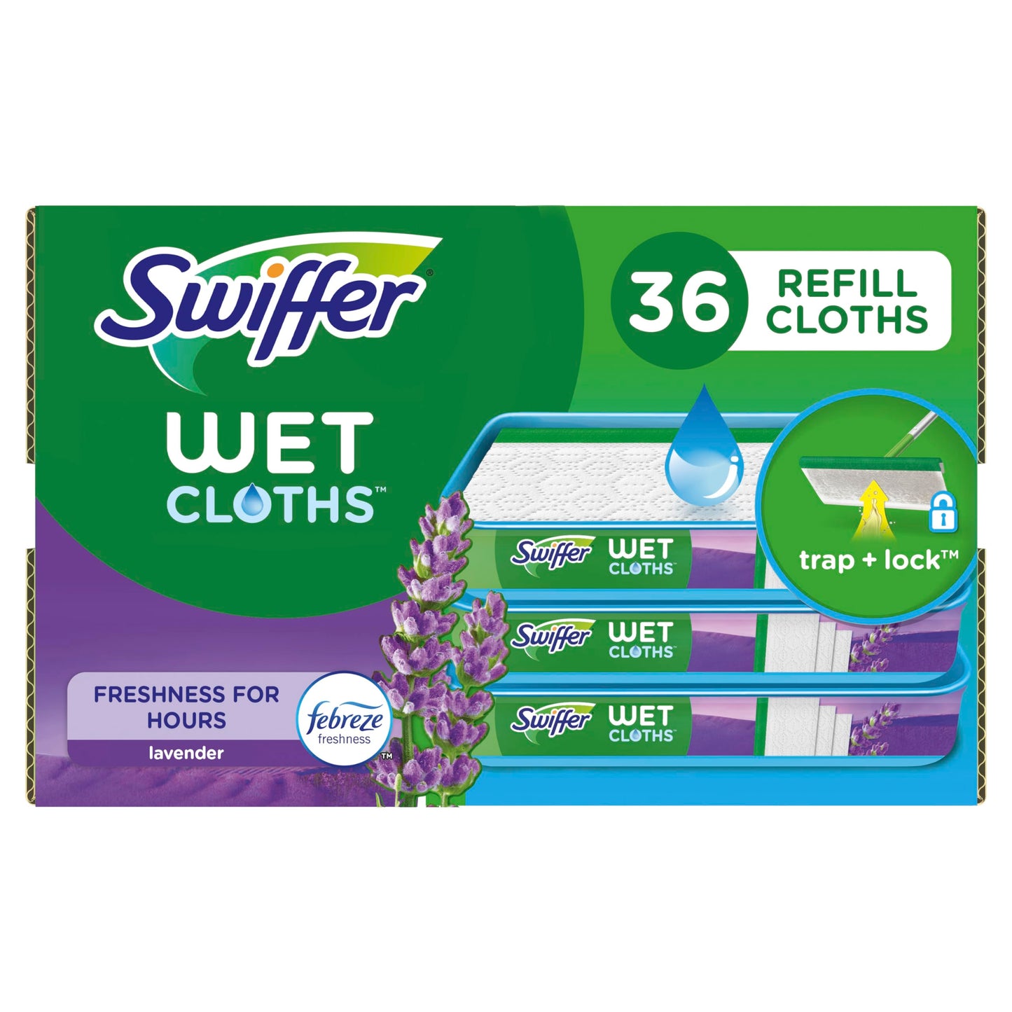 Swiffer Sweeper Wet Mopping Cloth Multi Surface Refills, Febreze Lavender Scent, 36 count