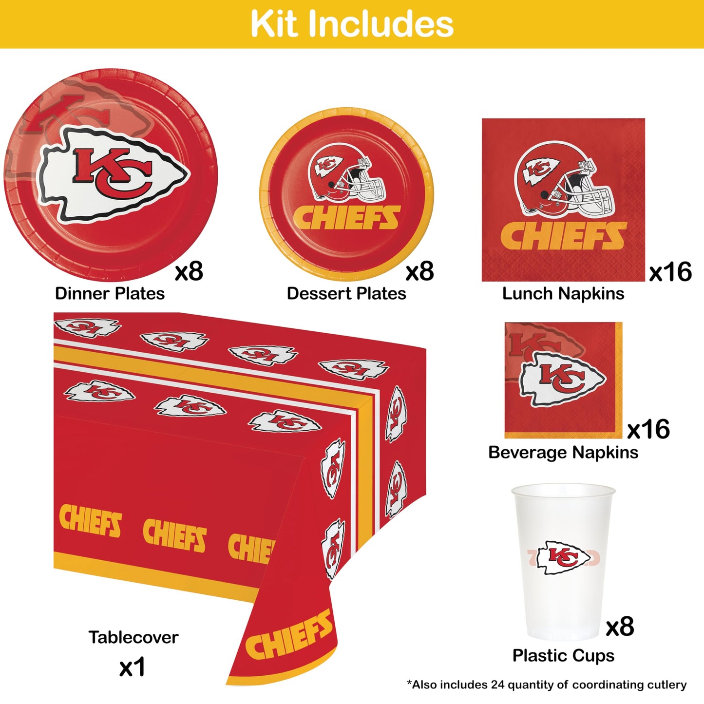 Kansas City Chiefs Game Day Party Supplies Kit, Serves 8