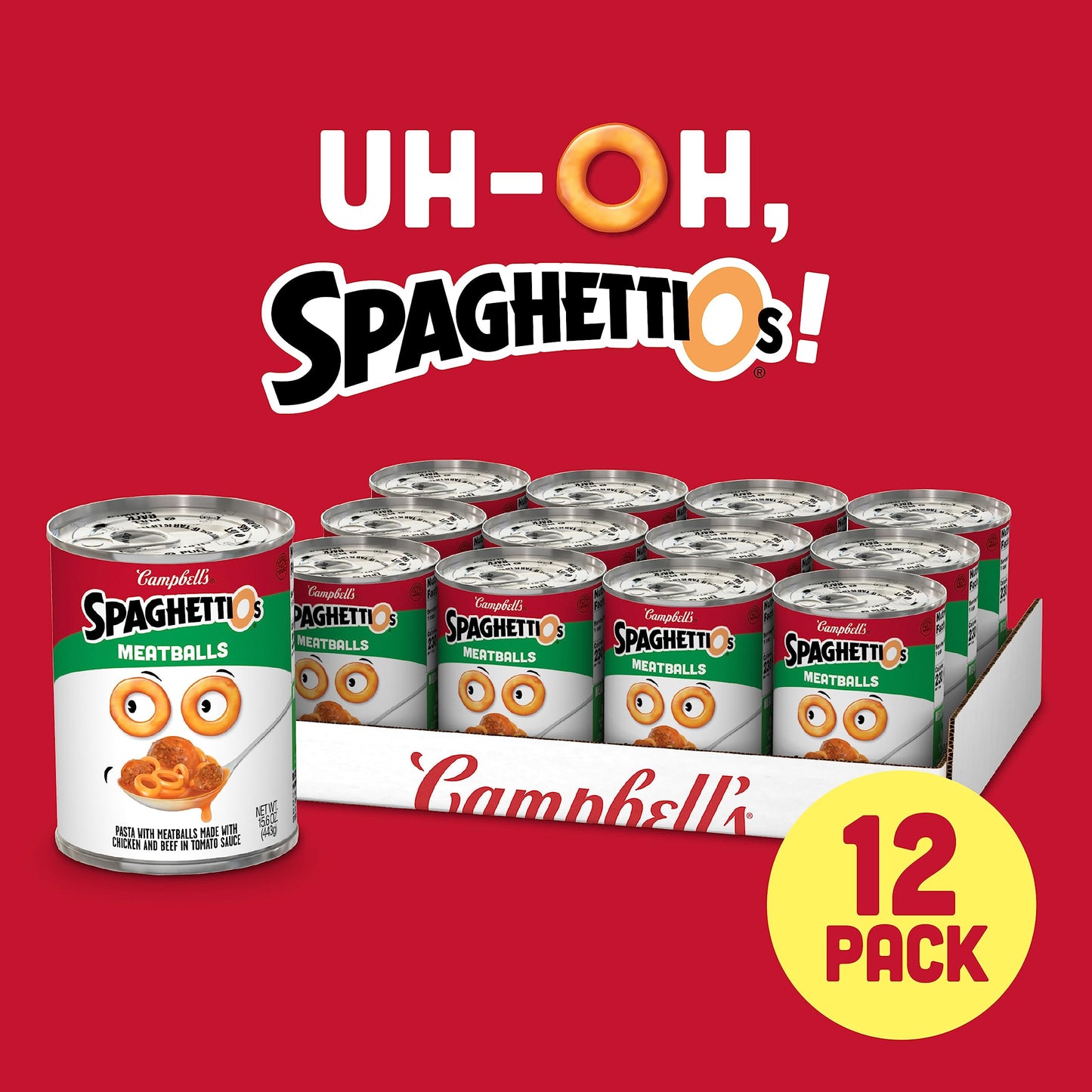 SpaghettiOs Canned Pasta with Meatballs, 15.6 oz Can (Pack of 12)