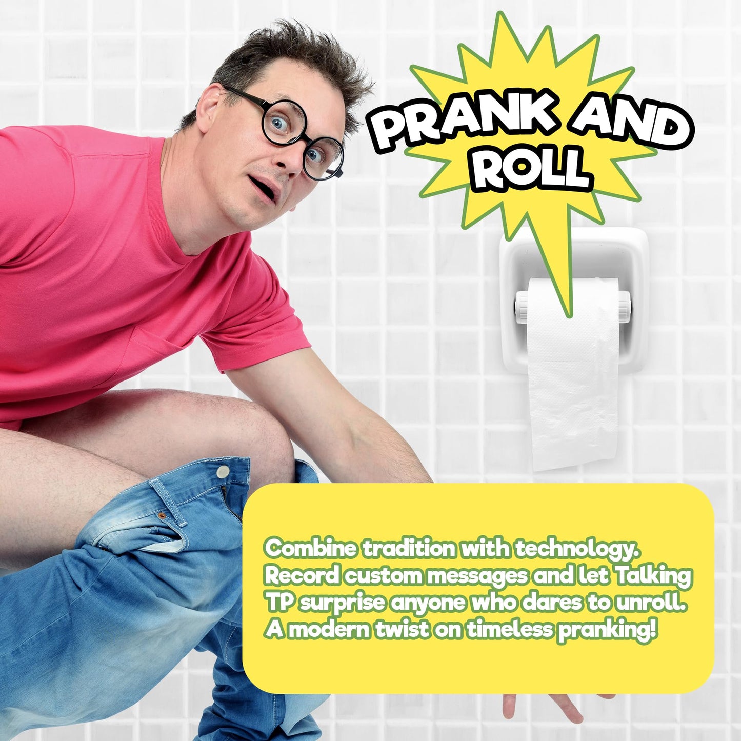 Talking Toilet Paper Spindle - Playful Prank Practical Jokes, Christmas Gag Gift with Customizable Messages, Fits All Holders, Record, Replay & Surprise, Easy 9-Second Recording Toilet Paper Spindle