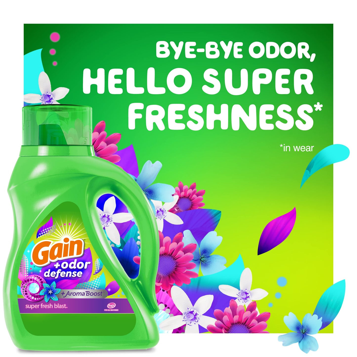 Gain + Odor Defense Liquid Laundry Detergent Super Fresh Blast Scent 154 fl oz 107 Loads HE Compatible