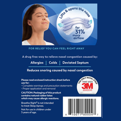 Breathe Right Original Nasal Strips Clear Sm/Med For Sensitive Skin Drug-Free Snoring Solution & Nasal Congestion Relief Caused by Colds & Allergies 30 ct (Packaging May Vary)