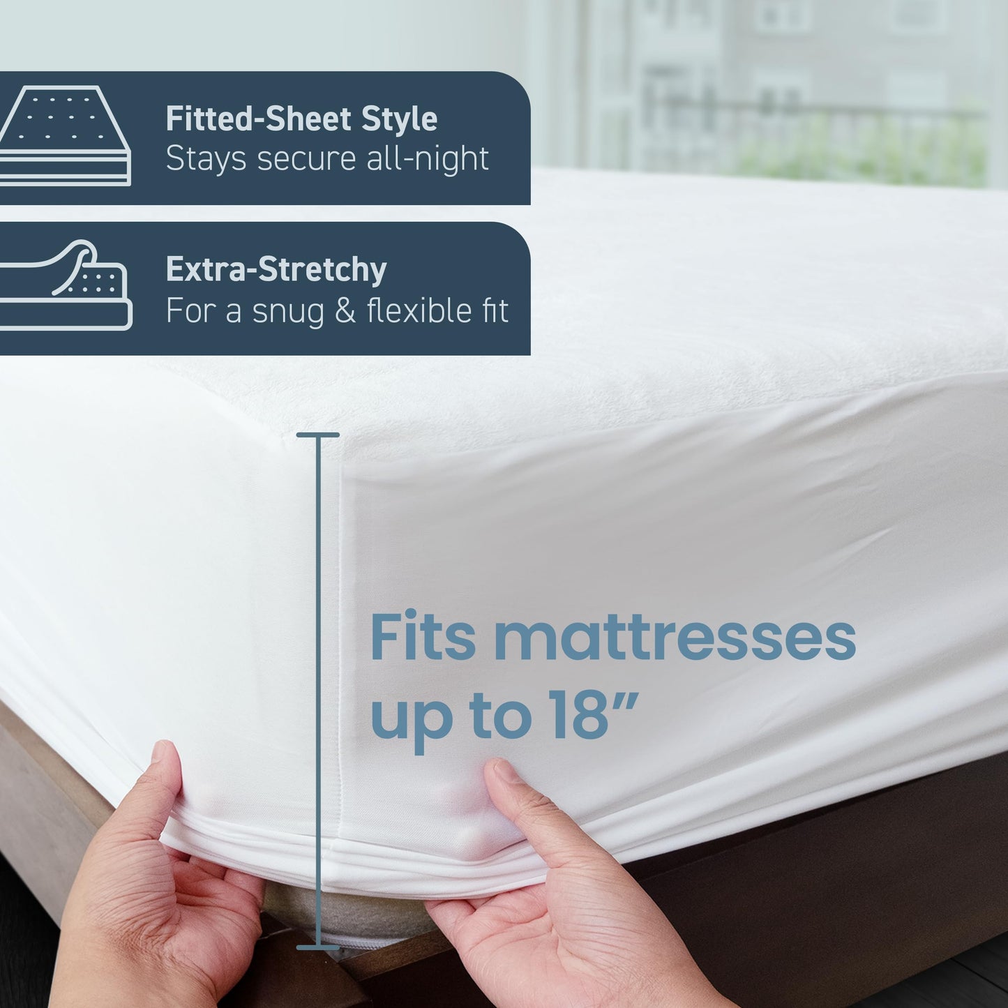 SafeRest 100% Waterproof Queen Size Mattress Protector - Fitted with Stretchable Pockets - Machine Washable Cotton Mattress Cover for Bed - Perfect Bedding Airbnb Essentials for Hosts