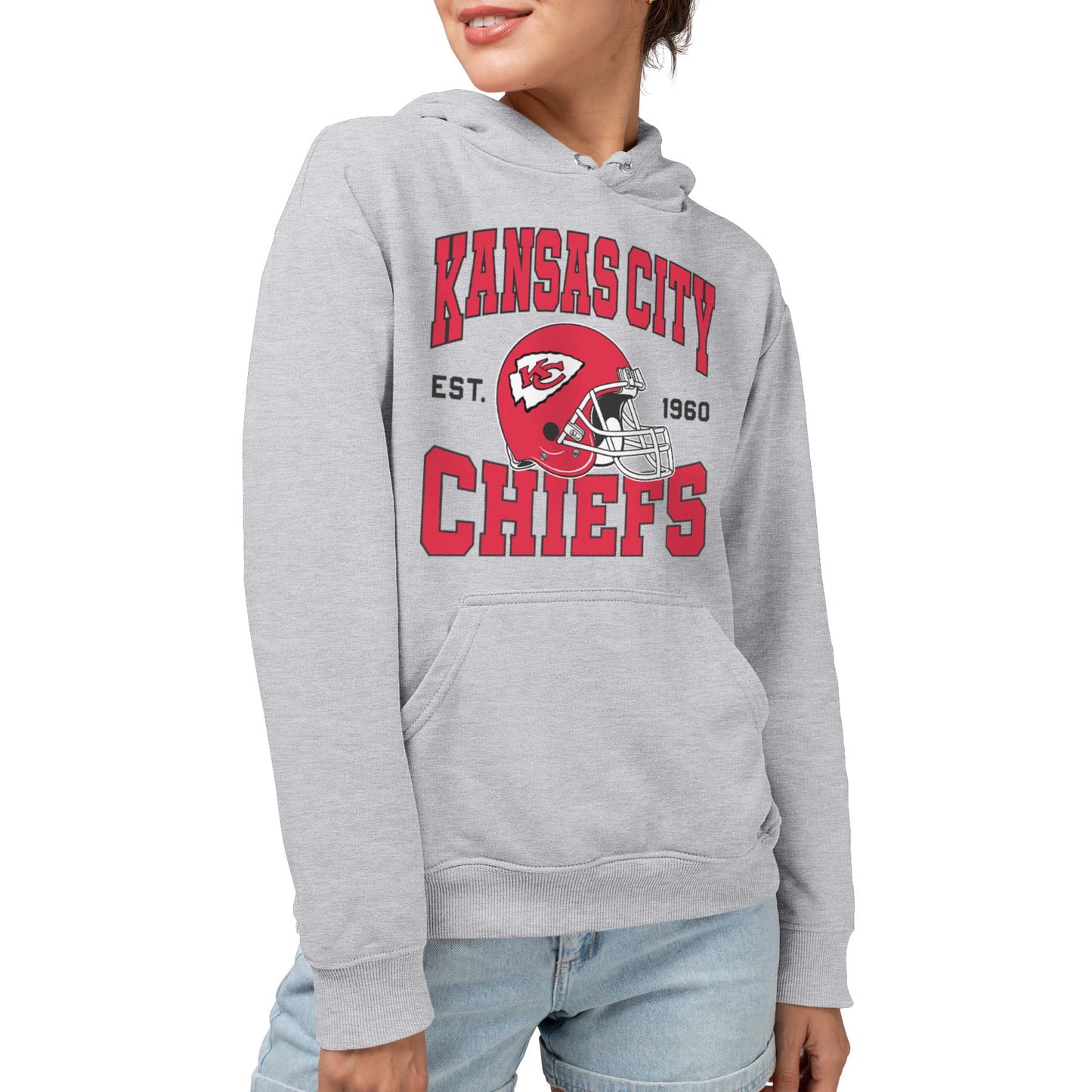 Junk Food Clothing x NFL - Kansas City Chiefs - Team Helmet - Unisex Adult Pullover Fleece Hoodie for Men and Women - Size X-Large