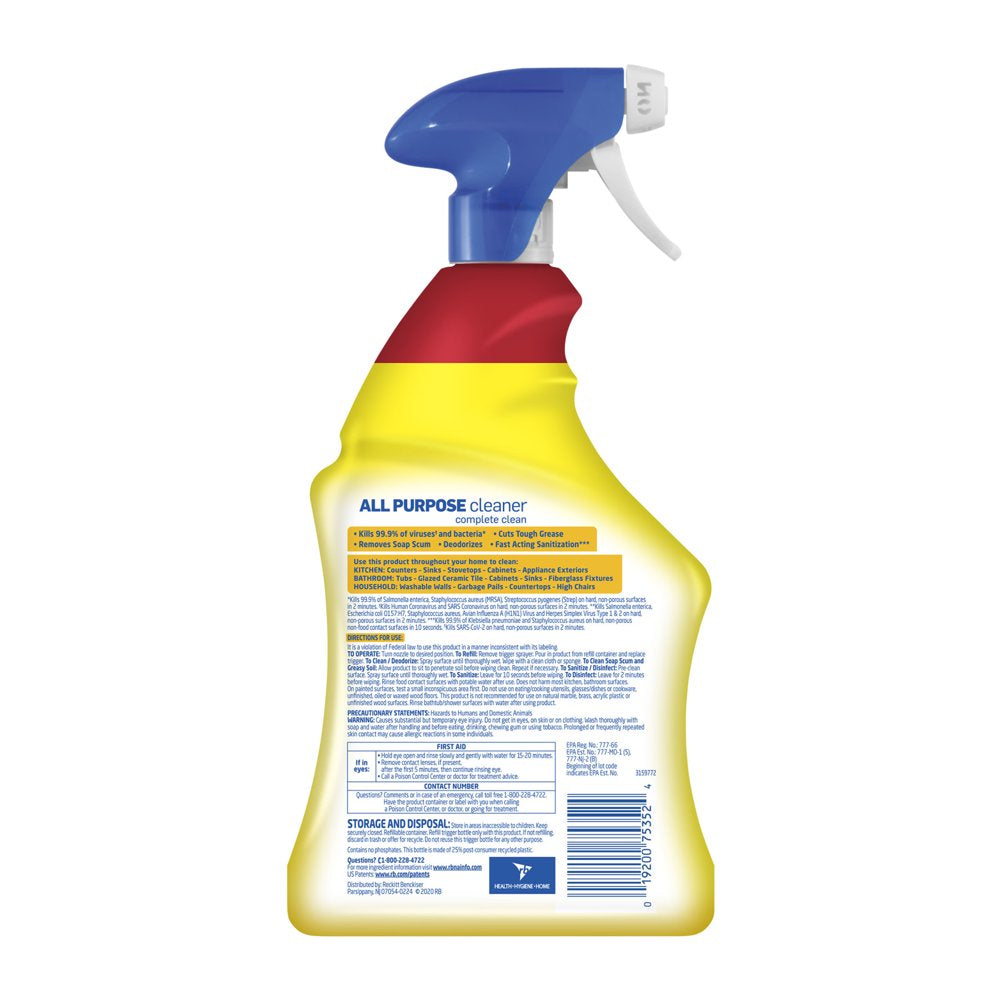 Lysol All Purpose Cleaner Spray, Lemon Breeze, 64oz(2X32oz), Tested & Proven to Kill COVID-19 Virus, Packaging May Vary