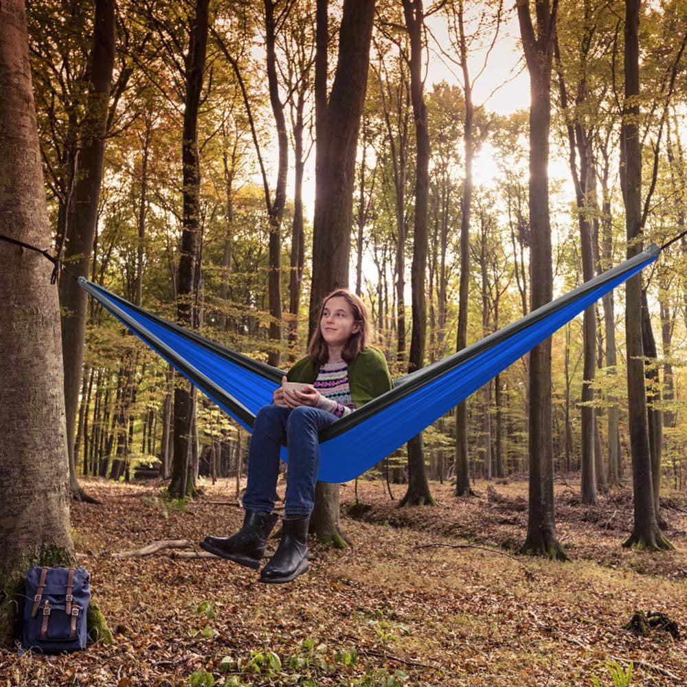 Camping Hammock Double Portable Hammock 118×78in, Camping Accessories for Outdoor, Indoor, Travel, Beach Blue Black