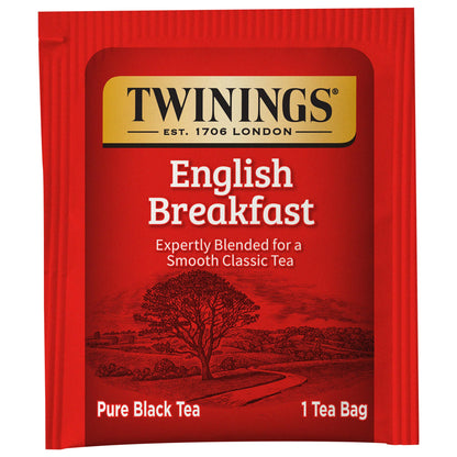 Twinings English Breakfast Black Tea, 100 Individually Wrapped Tea Bags, Smooth, Flavourful, Robust, Caffeinated