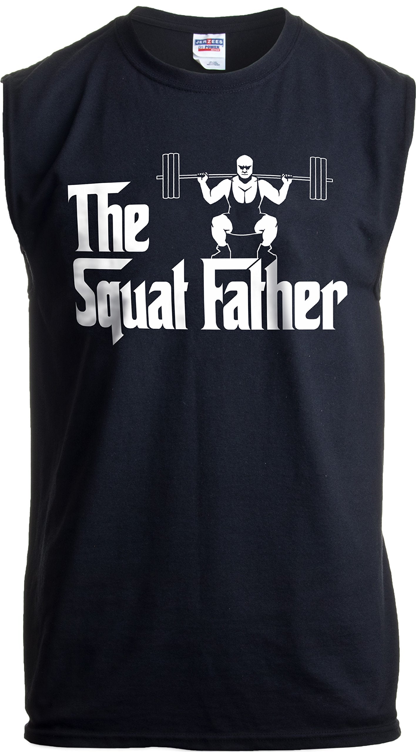 The Squat Father | Funny Workout Weight Lifting Sleeveless Muscle Shirt for Men-(Adult,L) Black