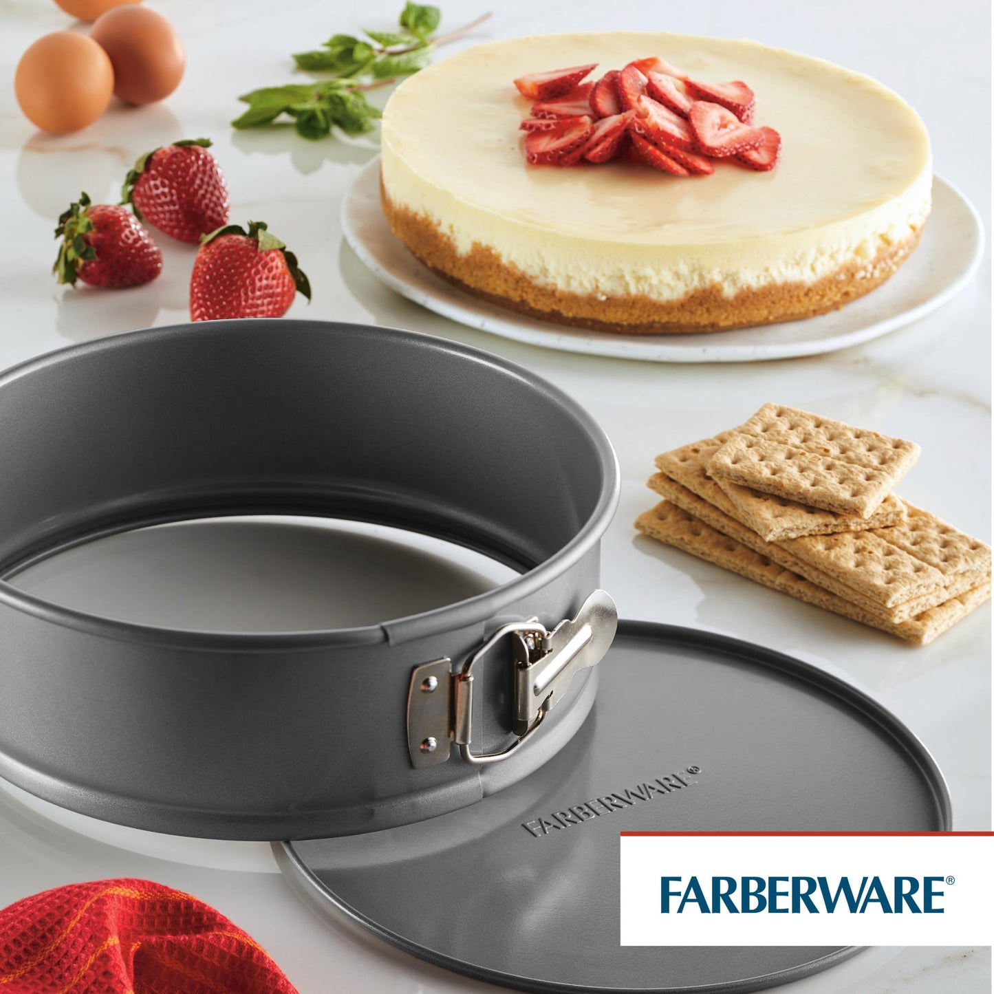 Farberware Bakeware Springform Baking Pan, Round Nonstick Cheesecake Pan - 9 Inch, Gray