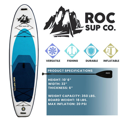 Roc Inflatable Stand Up Paddle Boards 10 ft 6 in with Premium SUP Paddle Board Accessories, Wide Stable Design, Non-Slip Comfort Deck for Youth & Adults (Royal, 10 Ft 6 in)