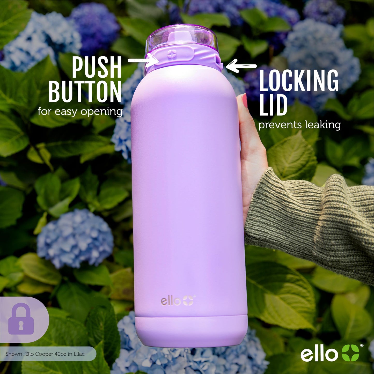 Ello Cooper Vacuum Insulated Stainless Steel Water Bottle with Soft Straw and Carry Loop, Double Walled, Leak Proof, Halogen Blue, 32oz